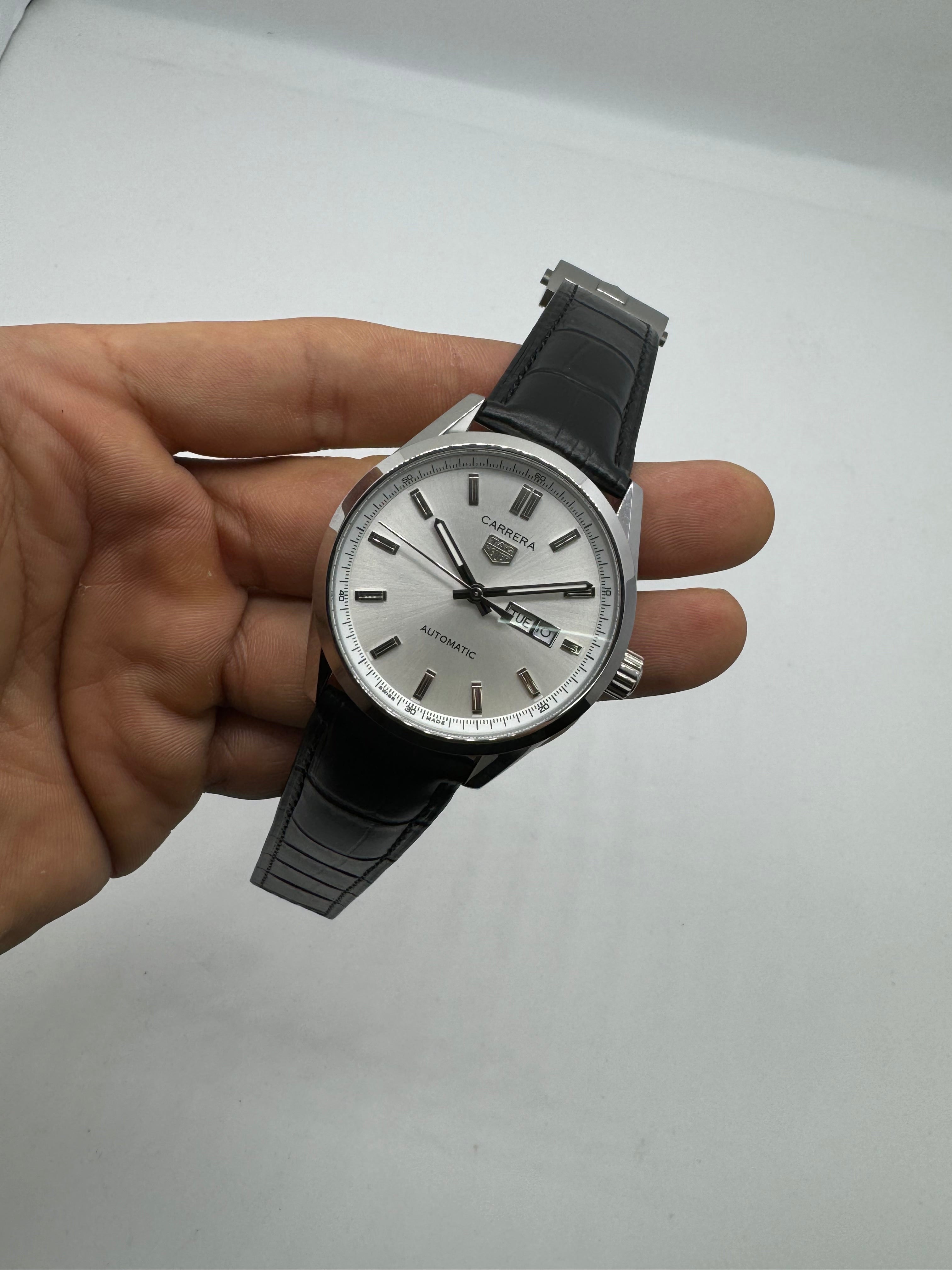 TAG Heuer Carrera Day-Date Automatic Silver Leather — Tag Heuer