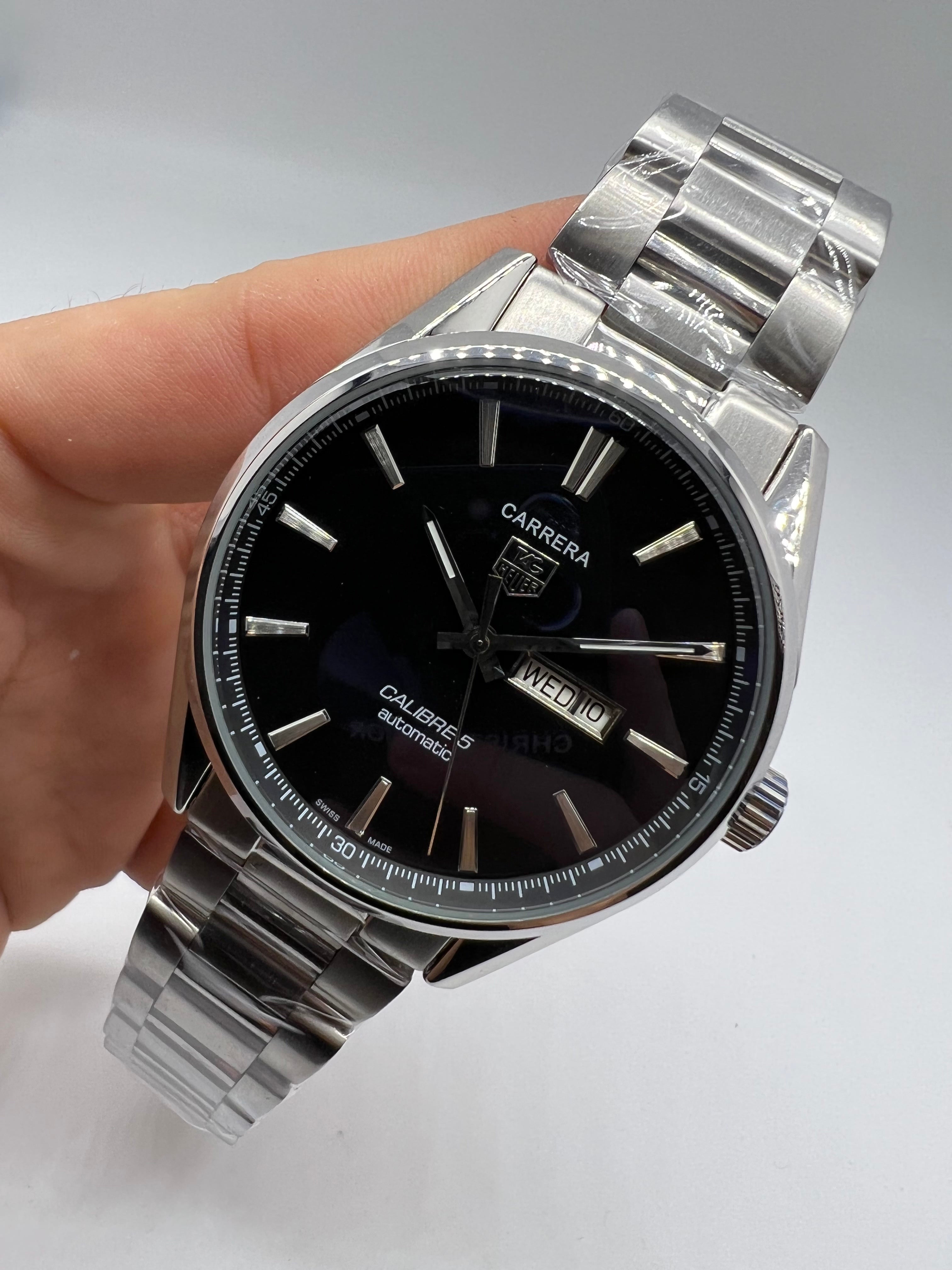 TAG Heuer Carrera Calibre 5 Automatic Day-Date Black with Stainless Steel — Tag Heuer