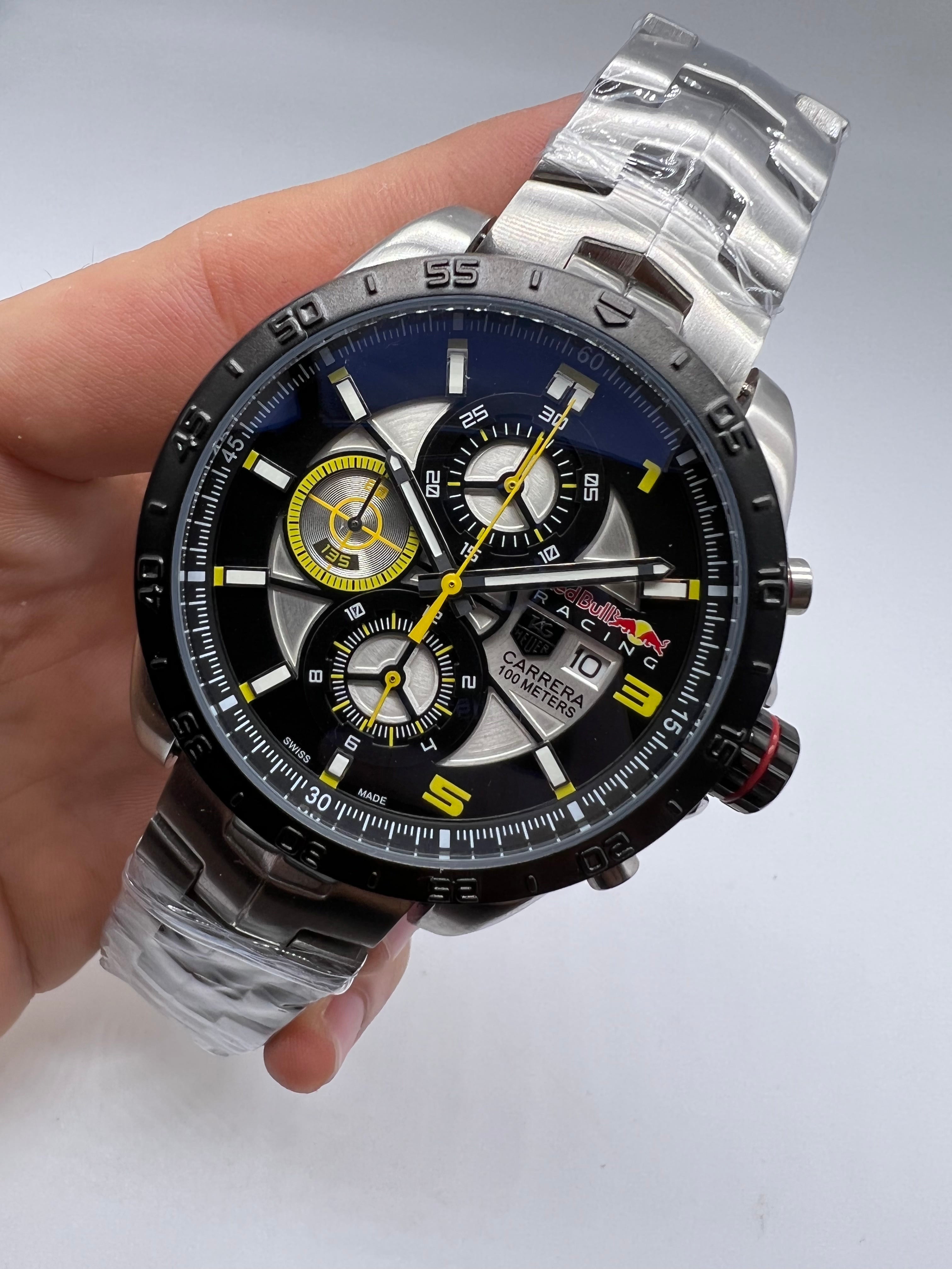 TAG Heuer Carrera Red Bull Racing Special Edition Chronograph – 100M Black, Silver and Yellow — Tag Heuer