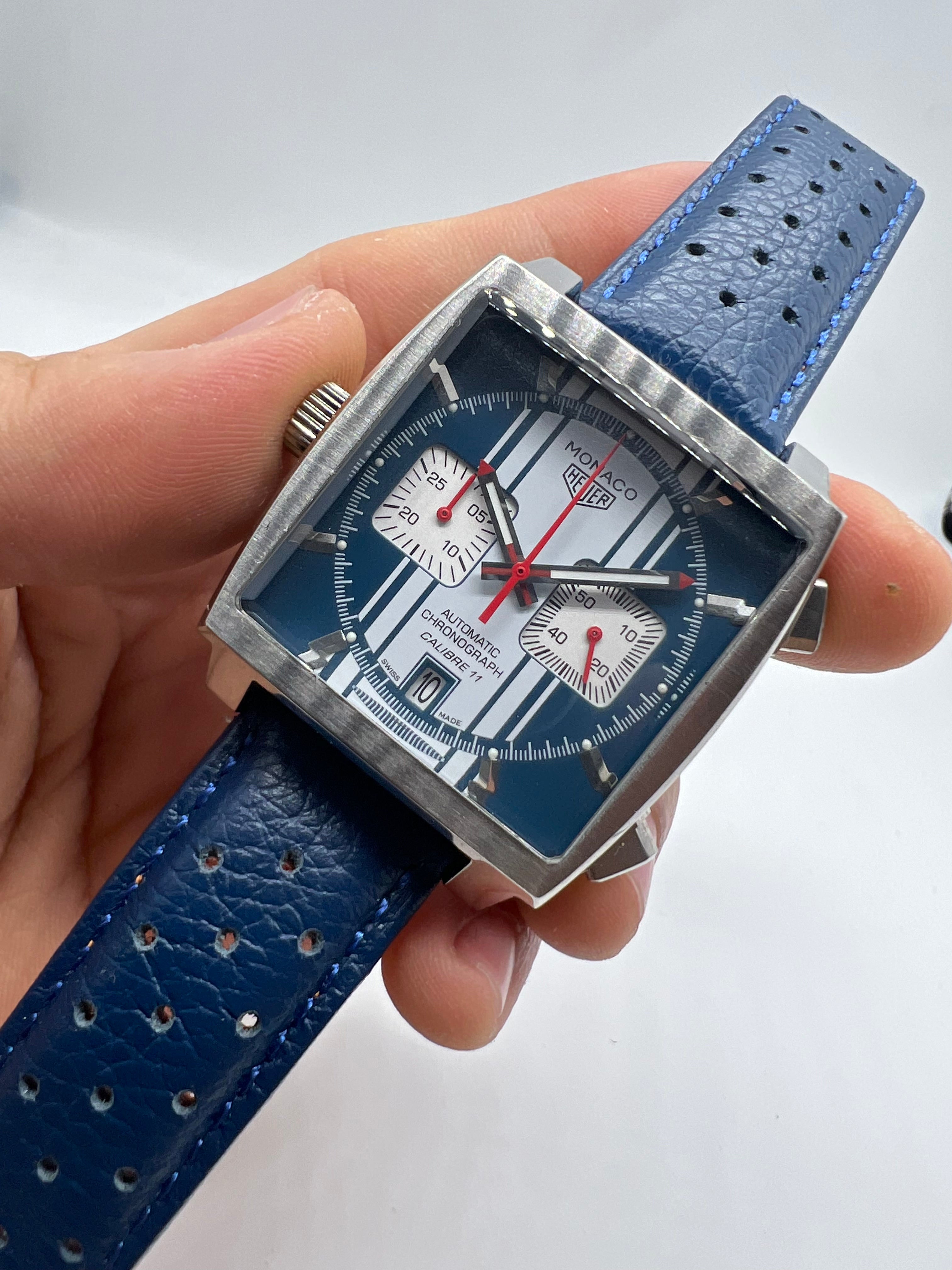 TAG Heuer Monaco Calibre 11 Stripe Dial Automático Chronograph — Tag Heuer