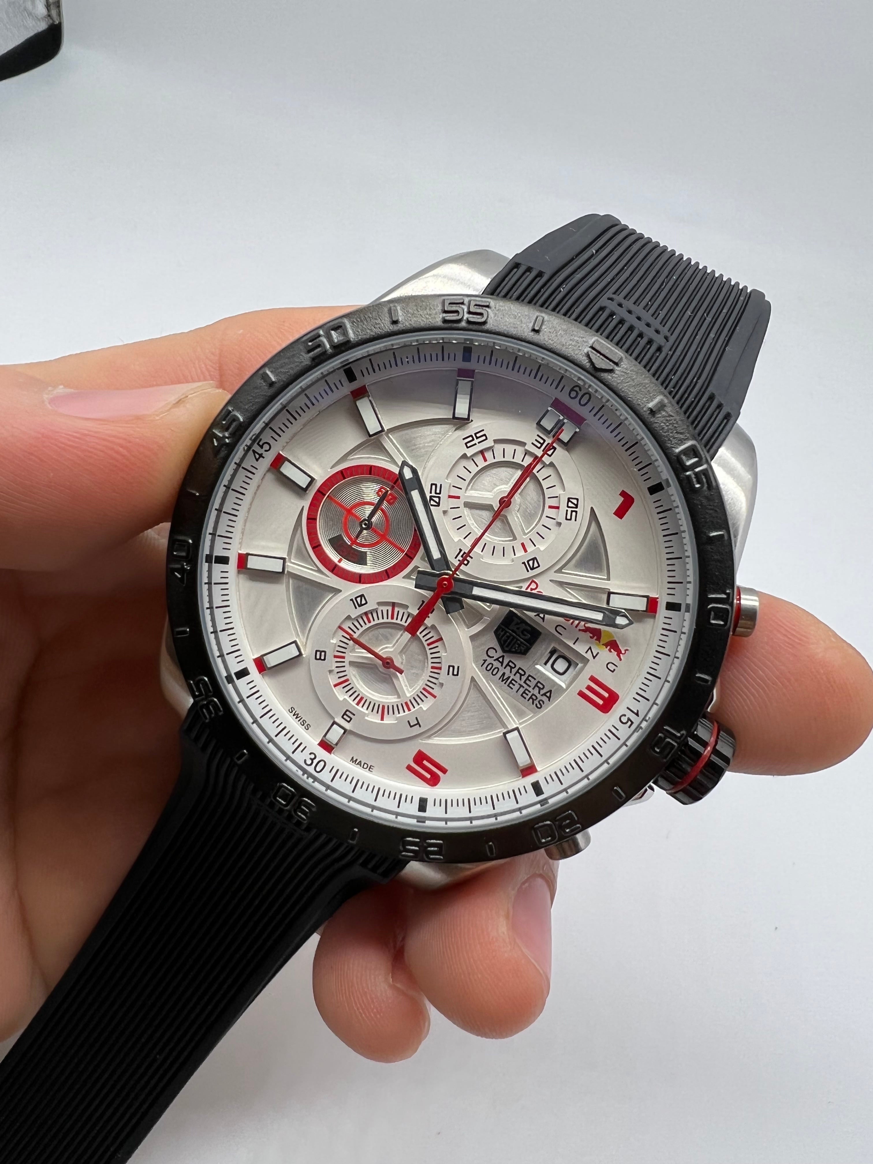 TAG Heuer Carrera Red Bull Racing Special Edition 100M Black and White with Red Details and Black Rubber Strap — Tag Heuer