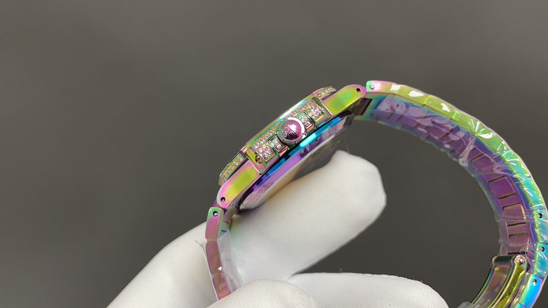 Patek Philippe Nautilus 7010R/7010A estilo “Rainbow Iced” (aftermarket) — Patek Philippe