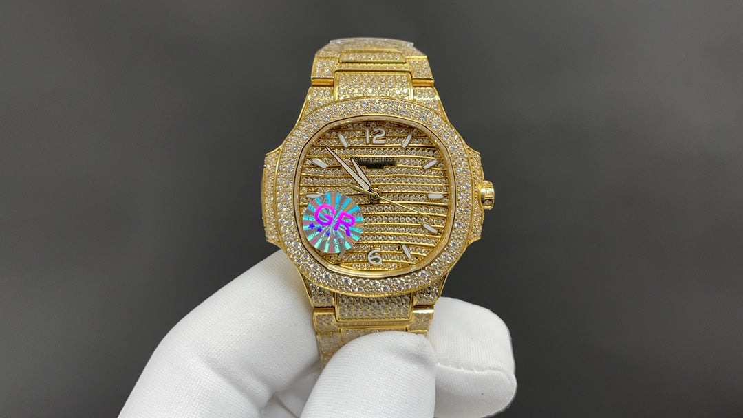 Patek Philippe Nautilus 7010 – “Gold Iced Out” (aftermarket)