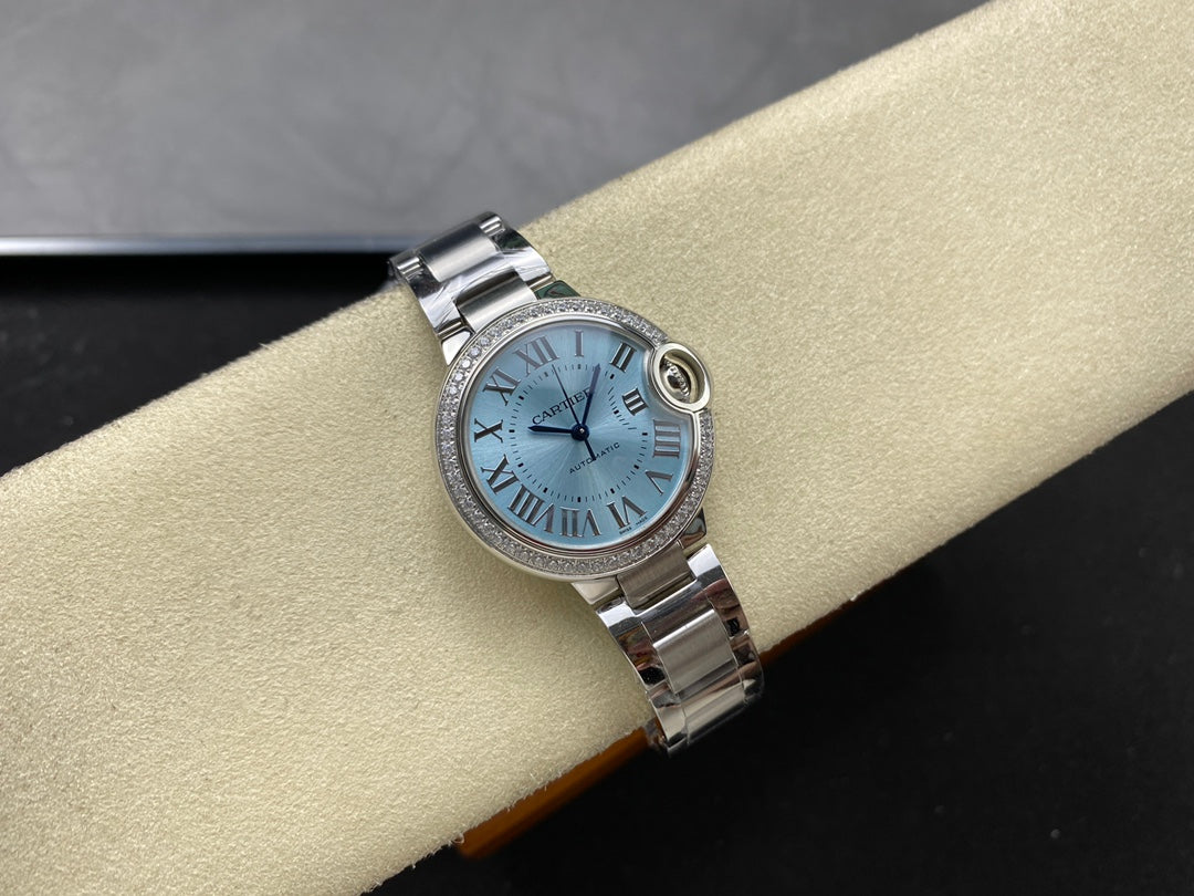 Cartier Ballon Bleu de Cartier 33mm Automatic com bisel de diamantes (aço) — Cartier