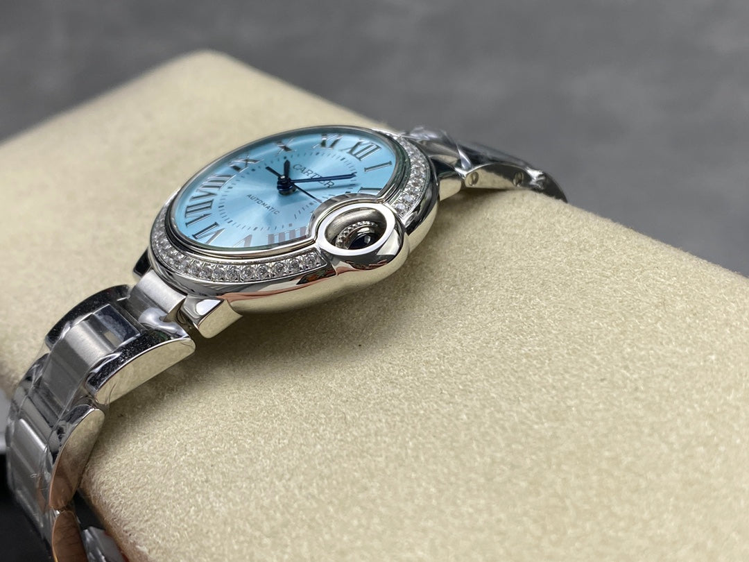 Cartier Ballon Bleu de Cartier 33mm Automatic com bisel de diamantes (aço) — Cartier