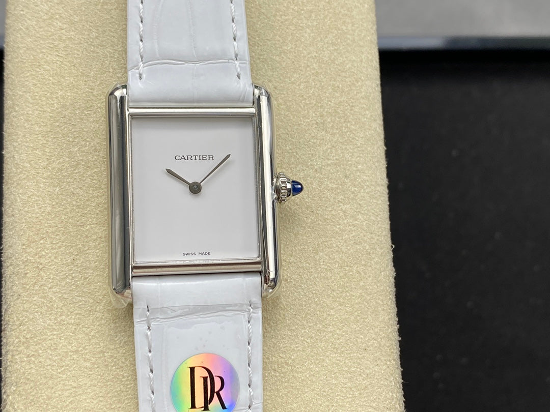 Cartier Tank Must (mostrador branca minimalista)