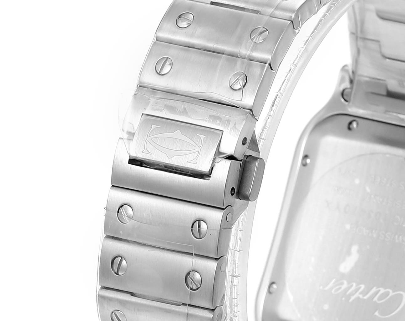 Cartier Santos (aço com mostrador azul e diamantes) — Cartier